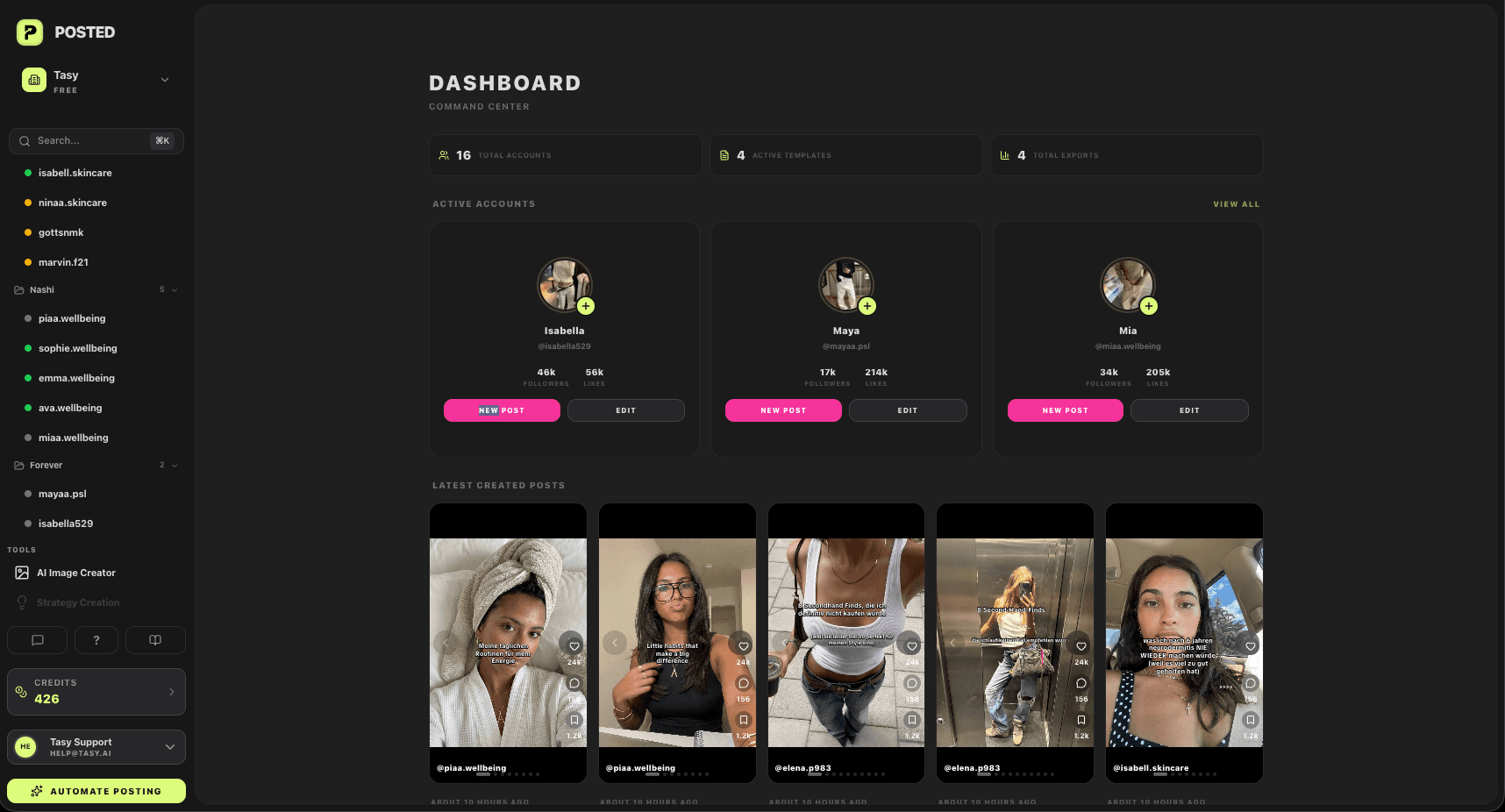 Posted.dev – Screenshot der App